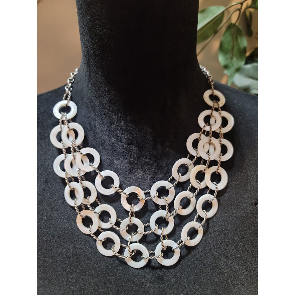 Women's Multi Layer White Shell Ring Statement Ne… - image 1